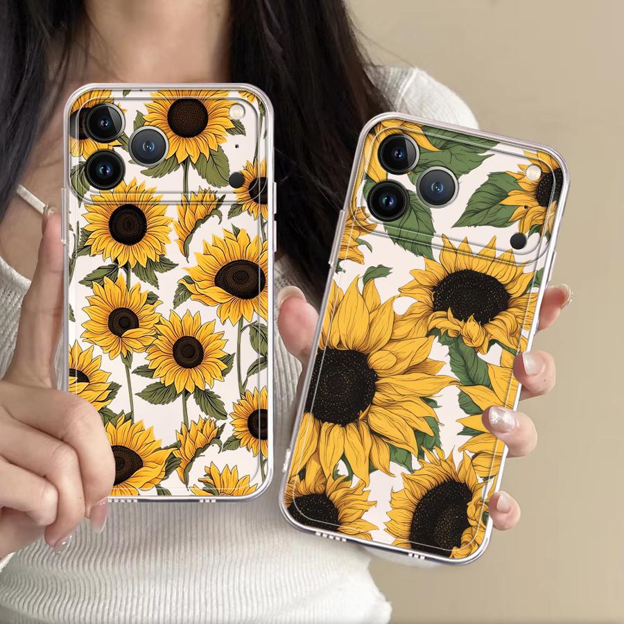 Apple Iphone 15 Pro Max - Прозрачный чехол с милым узором подсолнухов